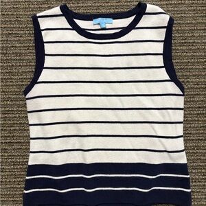 Draper James Navy and Cream Striped Knit Top